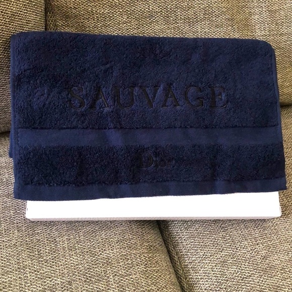 Dior Sauvage Men’s Face Hand Towel Navy Blue Logo Cotton Authentic - Picture 1 of 17